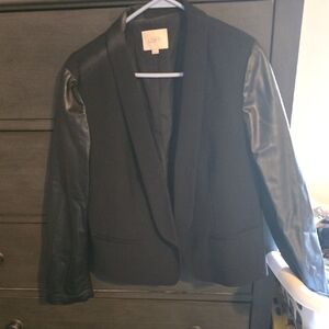 LOFT Women's Black Blazer with Leather Sleeves